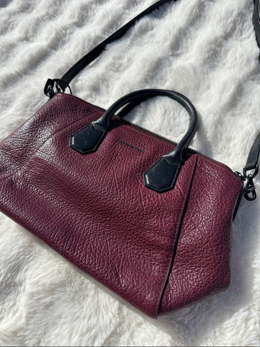 Michael Kors Campbell satchel pebbled burgandy crossbody black trim - Picture 1 of 14